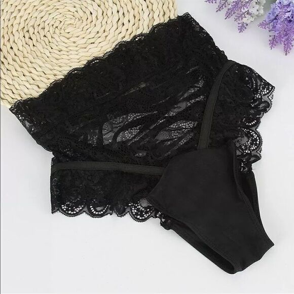 High Waist Lace Briefs Panties Underwear Lingerie black medium NEW lace back - Picture 6 of 12